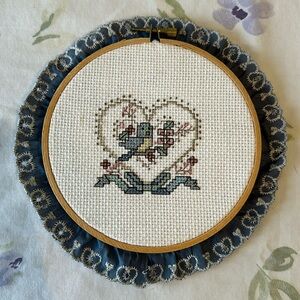 Vintage Canvas Needlepoint Embroidery Folk Art